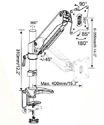 Desenho de linha do suporte de gás 111D 111D gas strut mount line drawing